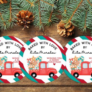 Aus der Weihnachtsküche der Aufkleber, personalisierte Feiertagsetiketten für Backwaren, DIY mit Liebe hergestellt Selbstgemachte Geschenkaufkleber, roter LKW