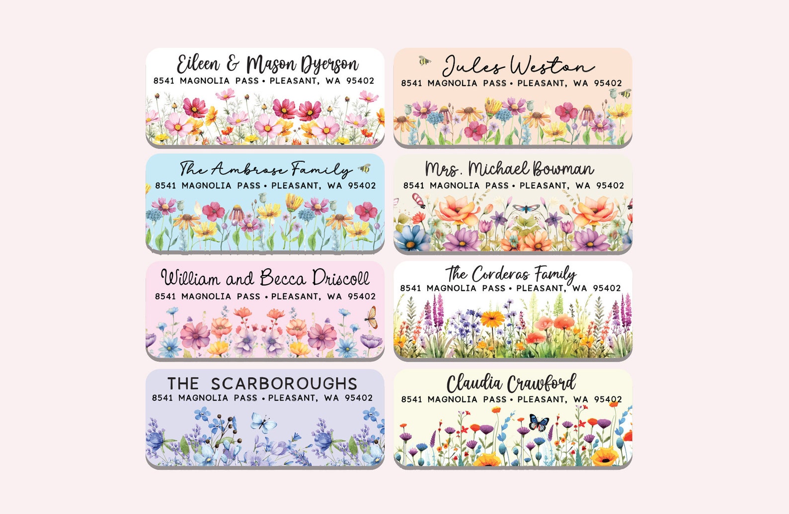 Spring Address Label Template 30 Wildflower Address Labels for Spring Correspondence. Floral ...