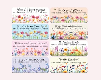 30 Wildflower Address Labels For Spring Correspondence. Floral Personalized Return Mailing Stickers, Custom Flower Mailing Labels Wedding