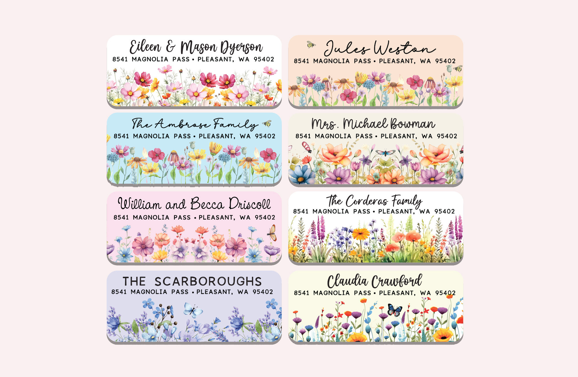 30 Wildflower Address Labels For Spring Correspondence. Floral Personalized Return Mailing Stickers, Custom Flower Mailing Labels Wedding