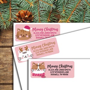 Kat kerst adresetiketten | 30 adresetiketten voor het retourneren van de feestdagen met gepersonaliseerde schattige kerstkatjes, kerstkaartlabels