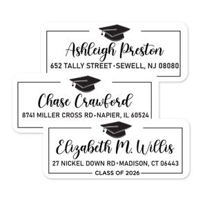 Gepersonaliseerde afstudeeradreslabels, retouradresstickers klasse 2026, aangepaste afstudeerlabels voor aankondigingen, 30 counts