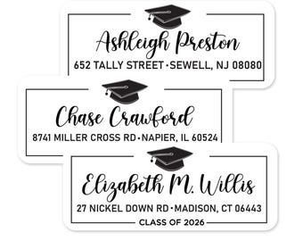 Etiquetas de dirección de graduación personalizadas, calcomanías de remitente de la clase de 2026, etiquetas de graduación personalizadas para anuncios, 30 unidades