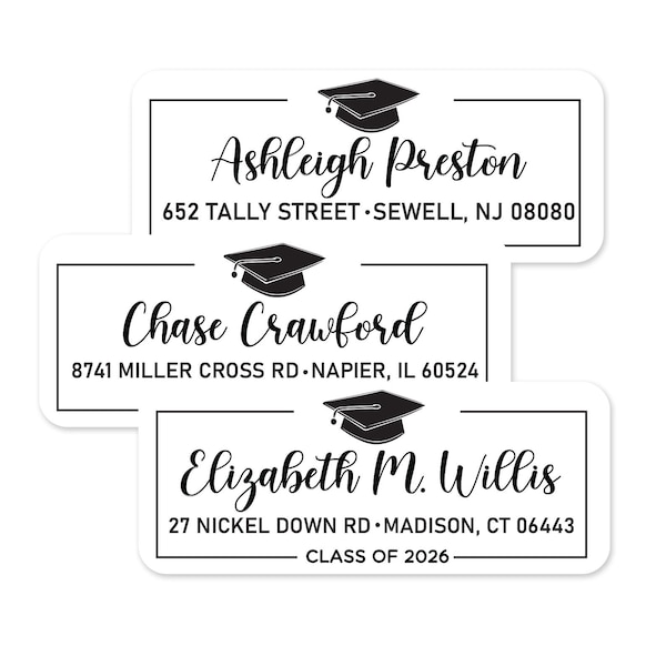 Personalized Graduation Address Labels, Class of 2026 Return Address Stickers, Custom Grad Labels for Announcements, 30 Count