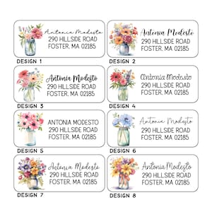 Return Address Labels, Wild Flower Address Labels, Floral Personalized Custom Stickers for Stationery Envelope Seals, Watercolor Flower Jars