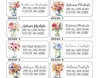 Return Address Labels, Wild Flower Address Labels, Floral Personalized Custom Stickers for Stationery Envelope Seals, Watercolor Flower Jars