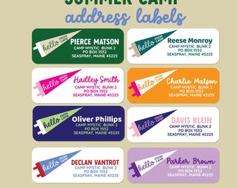 Gepersonaliseerde adreslabels zomerkamp, aangepaste poststickers kamp, briefpapier kinderkamp, retouradreslabels
