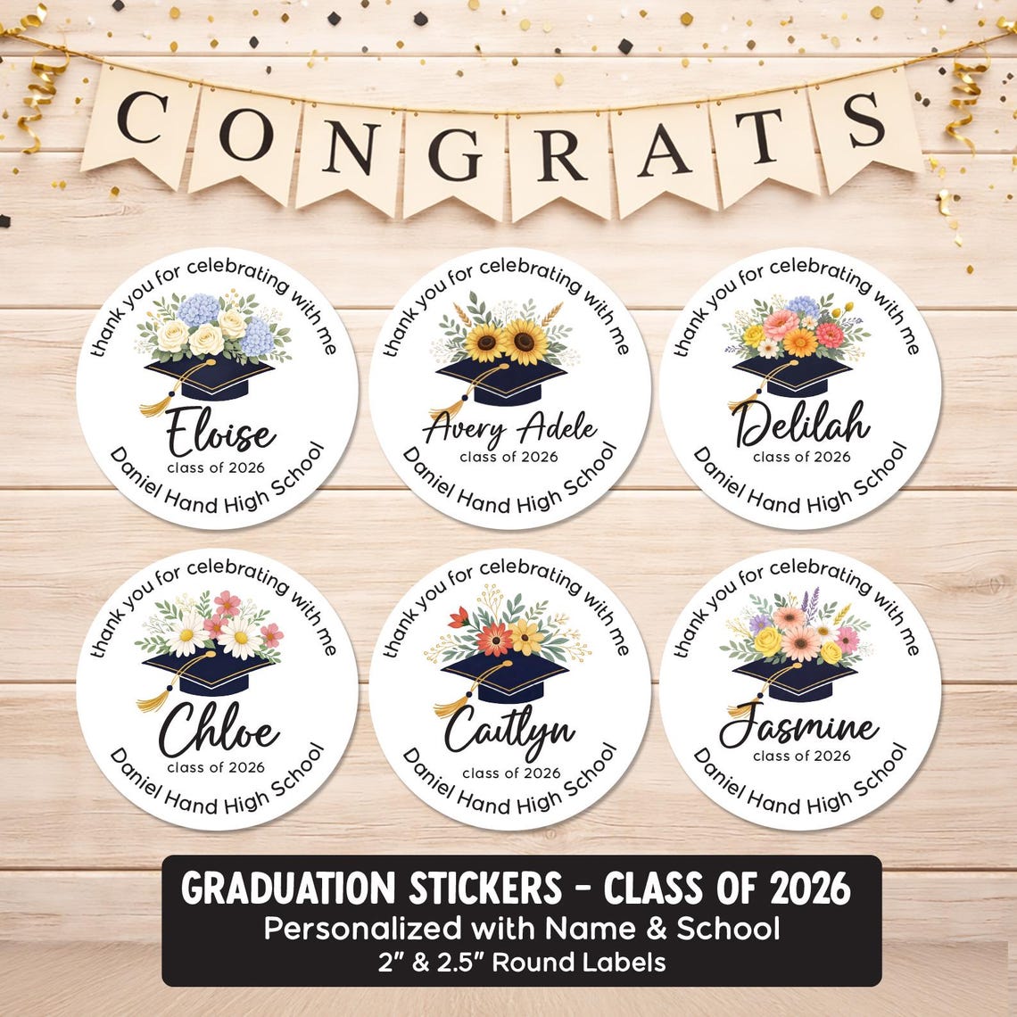 Personalized Graduation Stickers Class of 2026 Round Labels – Custom ...