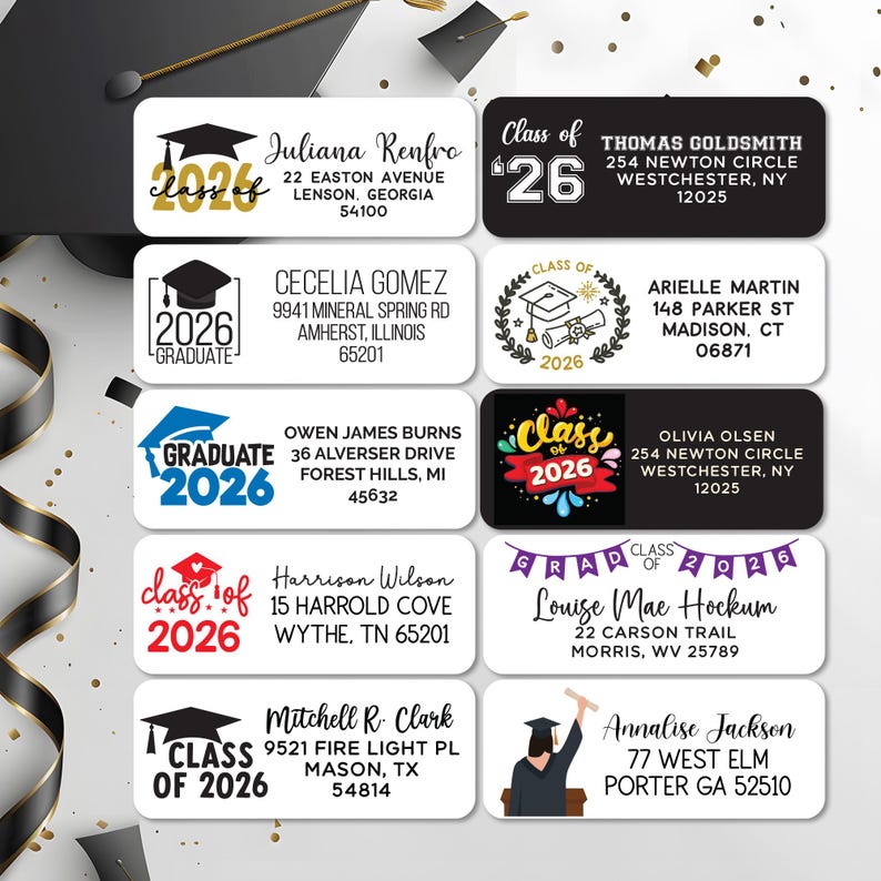 Custom Graduation Stickers / Class of 2026 Address Labels / Custom Grad ...