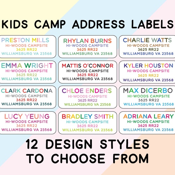 Personalized Camp Address Labels for Kids, Summer Camp Return Mailing Stickers, Sleep Away Camp Address Labels Stationery, Lots of Designs