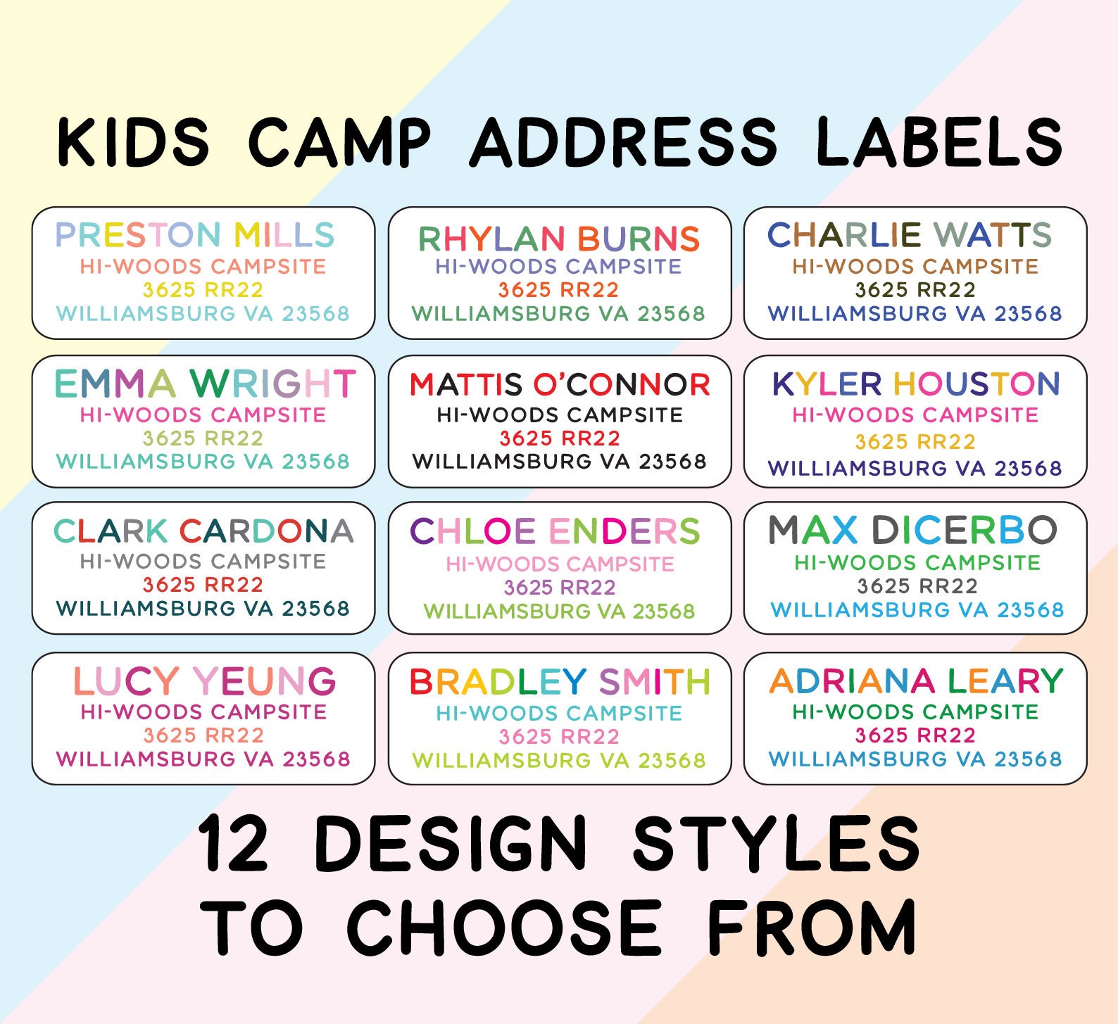 Personalisierte Camp Adressaufkleber für Kinder, Sommer Camp Rückversand-Aufkleber, Sleep Away Camp Adressetiketten Briefpapier, viele Designs