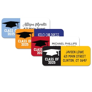 Klasse von 2025 Adressaufkleber | Benutzerdefinierte Grad Party einladen Aufkleber | Personalisierte Adressetiketten für den Abschluss | Wählen Sie Farben und Schriftart