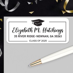 Graduation Address Labels | Personalized Class of 2025 Return Mailing Stickers for Announcements Party | College High School Grad Elegant