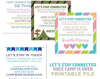 Summer Camp Printable File, Stay in Touch Keep Connected After Camp with New Friends, Camp Downloadable Personalized File, Camp Friends