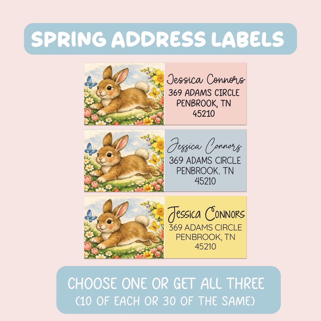 Spring Bunny Address Labels | Personalized Vintage Easter Return Labels ...