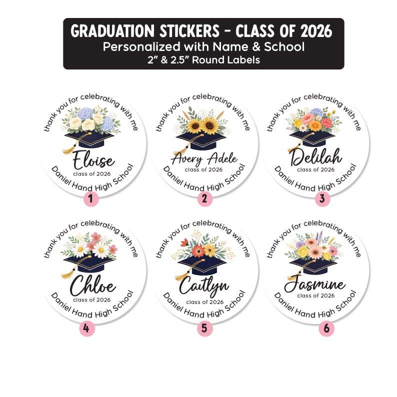 Personalized Graduation Stickers Class of 2026 Round Labels – Custom ...