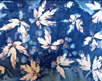 Spring Leaves - Wet Cyanotype Art - Alternative Photography Print