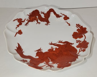 Vintage and rare Fitz and Floyd Porcelain Scalloped Temple Dragon Cookie Plate