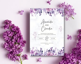Elegant Lavender Floral Wedding Invitation (Digital Download)