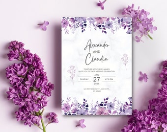 Purple Wedding Invitation, Lavender Wedding Invitation, Floral Wedding Invite | Make Your Day Memorable