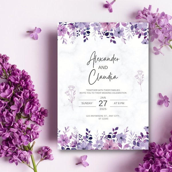 Purple Wedding Invitation, Lavender Wedding Invitation, Floral Wedding Invite | Make Your Day Memorable