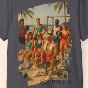 Vintage Fitness Motif Gym T-Shirt, Beach Workout Tee, Men&#39;s Training Top, Retro Athletic Shirt, Health Club Apparel