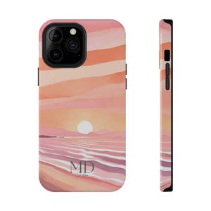 Phone Case: Pink Beach Sunset Watercolour Design, Impact-Resistant, Protective Cover, Coastal Sunset Case, Ocean Lover Gift