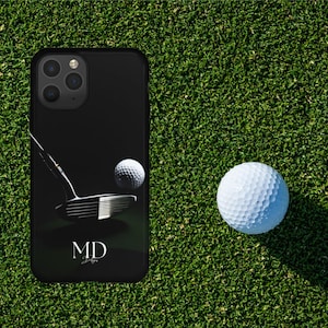 Phone Case: Golf Club and Ball on Black Background, Tough Protective Cover, Sports Lover Gift, Golfing Accessories, Unique Cellphone