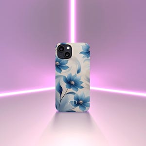 Blue Floral Phone Case, Botanical Garden iPhone Case, Slim Floral Cover, Nature Lover Tech Accessories, Gift for Her, Protective Phone Shell