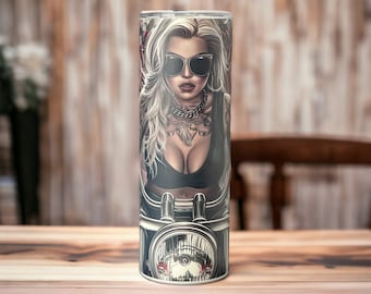 Ride in Style Woman Motorcyclist Red Glow-in-the-Dark 20oz Drink Tumbler