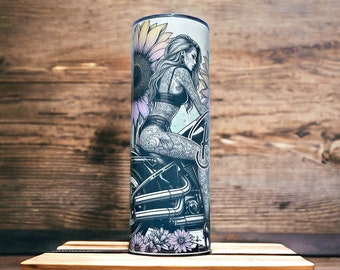 Savage Badass Tattooed Motorcycle Chic 20oz Drink Tumbler