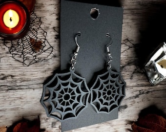 Spider Web Dangle Earrings | Sterling Silver Earrings | Hand Painted Earrings | Handcrafted Earrings | Halloween Spiderweb Earrings