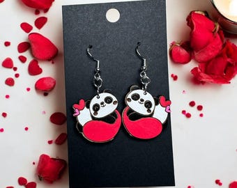Hand-Painted Maple Wood Panda Earrings | Sterling Silver Hooks