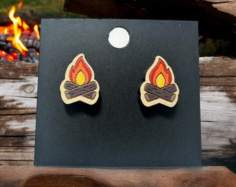 Handmade Campfire Earrings | Hand-Painted Wood, Sterling Silver Studs