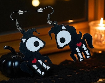 Spooky Pony Earrings, Hand-Painted Sterling Silver, Halloween Jewelry