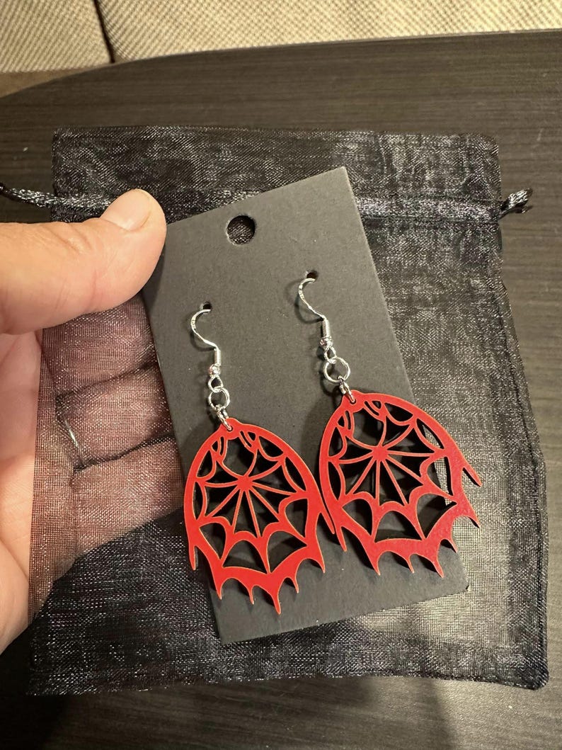Halloween Bat & Spider Web Earrings – Dangle Earrings For Women, Gothic Vampire Accessories - View #13