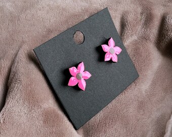 Handmade Pink Flower Earrings | Sterling Silver Studs