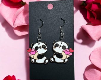 Hand-Painted Panda Earrings | Maple Wood, Sterling Silver Hooks
