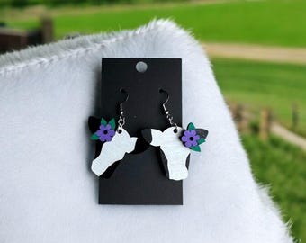 Hand Painted Holstein Cow Earrings | Sterling Silver, Wooden Dangles