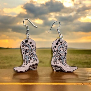 Cowboy Boot Earrings | Wooden Cowgirl Boot Earrings | Western Theme Jewelry | Handcrafted Earrings | Western Inspired Earrings