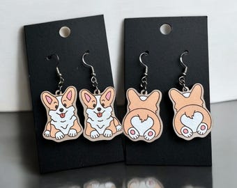 Handmade Corgi Earrings | Sterling Silver, Hand-Painted Wood