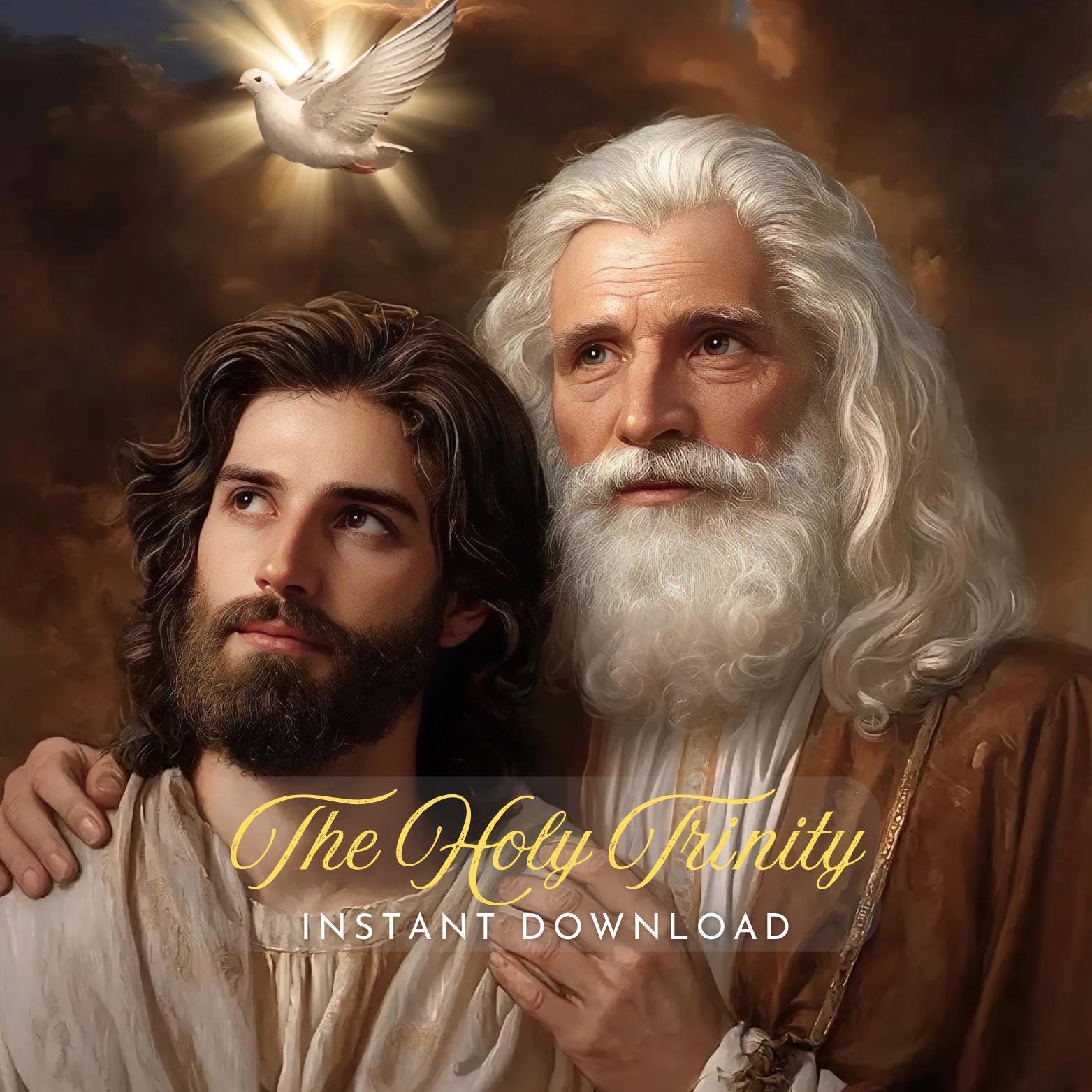 Holy Trinity Jesus Christ God the Father and the Holy Spirit Christian Catholic Fine Art Devotional Artwork Religious Wall Art