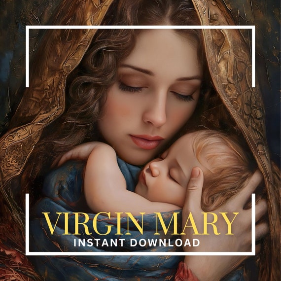 聖母マリアと幼子イエスの絵画：カトリックの信仰のポスター（デジタル