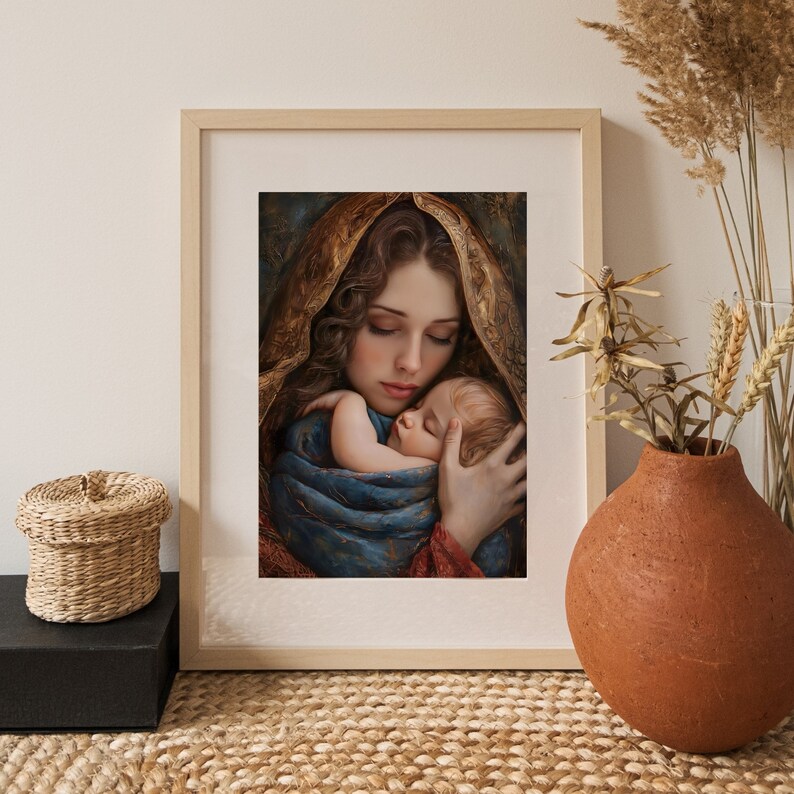 Virgin Mary and Baby Jesus Printable Art Christian Catholic Devotional ...