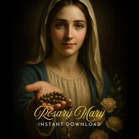 ロザリオの聖母マリアのアートプリント：カトリックのキリスト教の壁