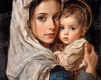 聖母マリアと幼子イエスの壁掛けアート装飾カトリックキリスト教絵画