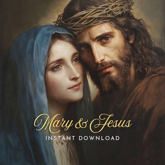 聖母マリアとイエス・キリストのヴィンテージ宗教画：カトリック