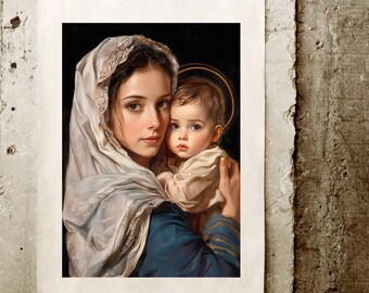 聖母マリアと幼子イエスの壁掛けアート装飾カトリックキリスト教絵画 