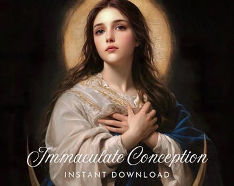 Immaculate Conception Mother Mary Mother of God Holy Christian Catholic Fine Art devotional artwork Bible illustration Church inspired faith