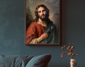 イエス・キリストの肖像画 照明付き ヴィンテージ イエス・キリストの肖像画 照明付き ヴィンテージ イエス・キリストの